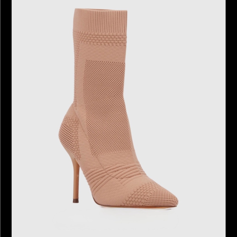 Tan Knit Sock Boot Heels